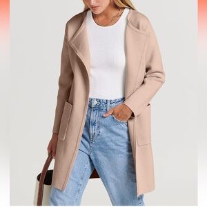 NEW-Women’s Open-Front Long Coat in Blush